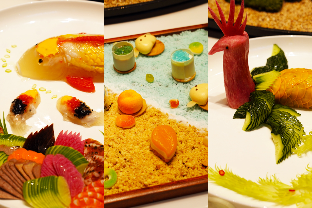 大觀樓長(zhǎng)聯(lián)宴。從左至右依次為翠羽丹霞、四圍香稻、西翥靈儀。供圖